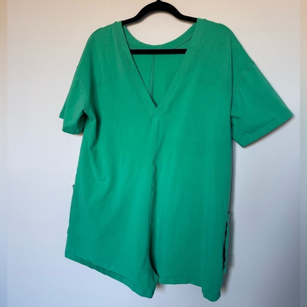 Women's Green Short Sleeve Oversized Relax Fit Comfy Romper Pockets Size Medium - Picture 4 of 7
